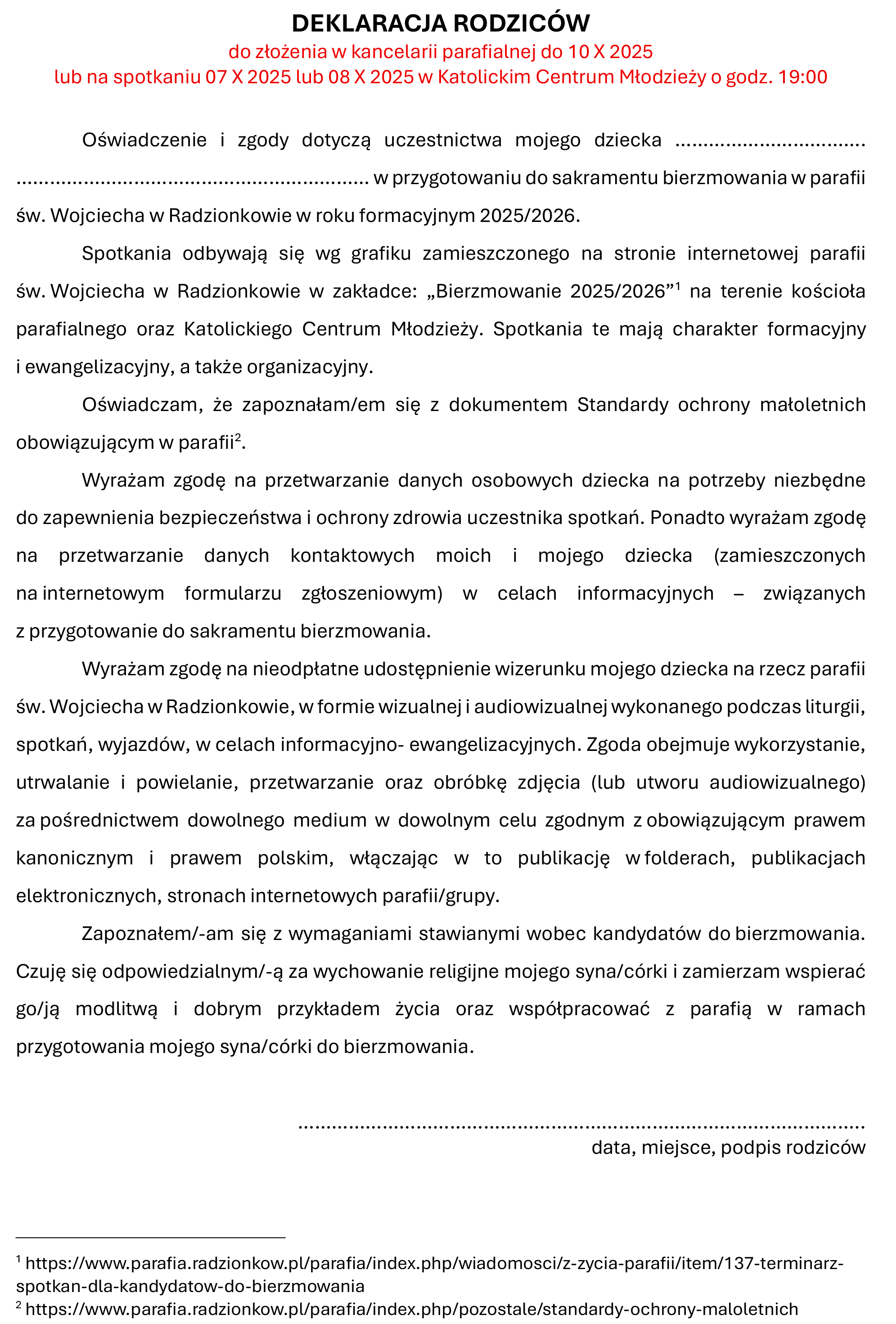 DEKLARACJA bierzmowanie 1