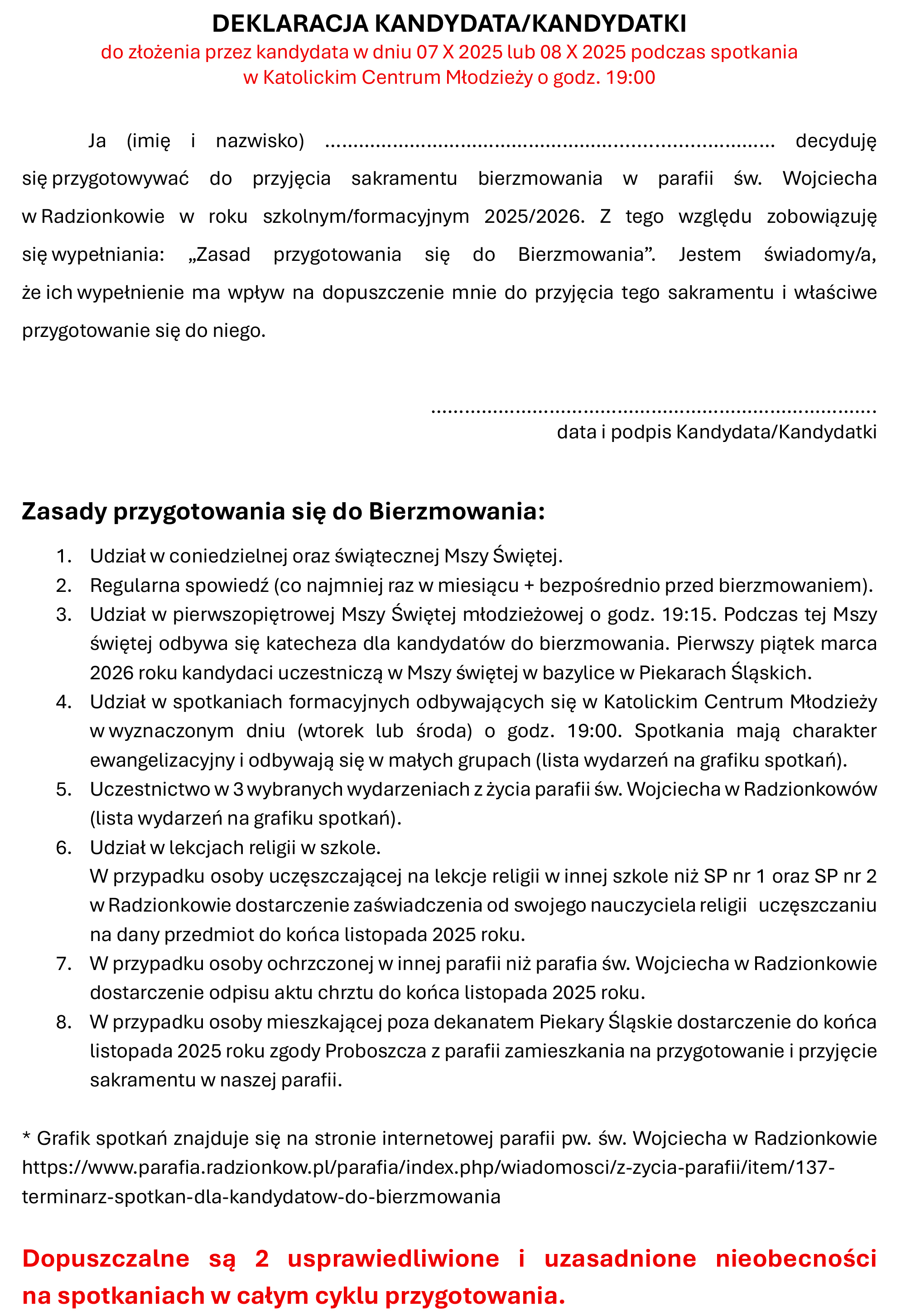 DEKLARACJA bierzmowanie 2